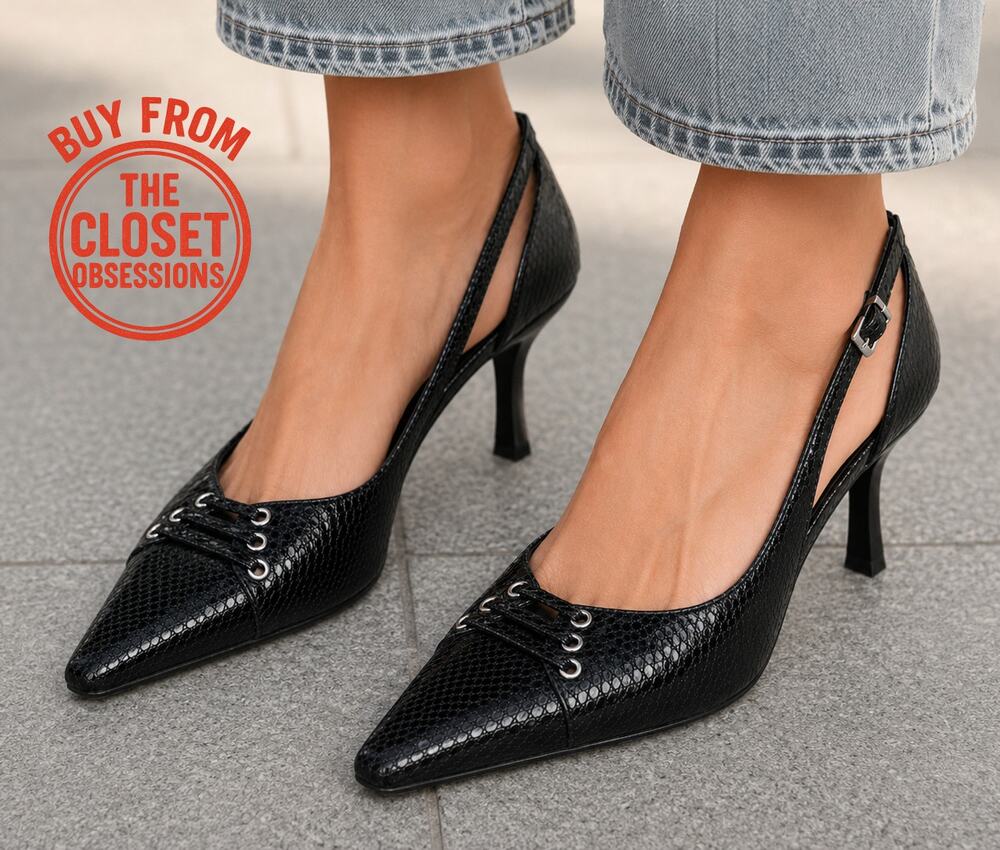 Zara NWT Black Pointed Toe Slingback Strappy High Heel Pumps 7.5